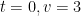 t = 0, v = 3